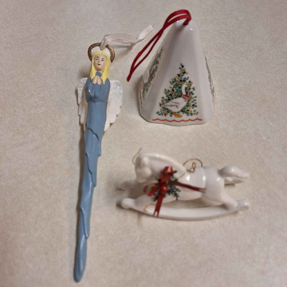 Vintage Christmas Ornament Lot‎ Jasco Goose Porcelain Angel Rocking Horse Decor